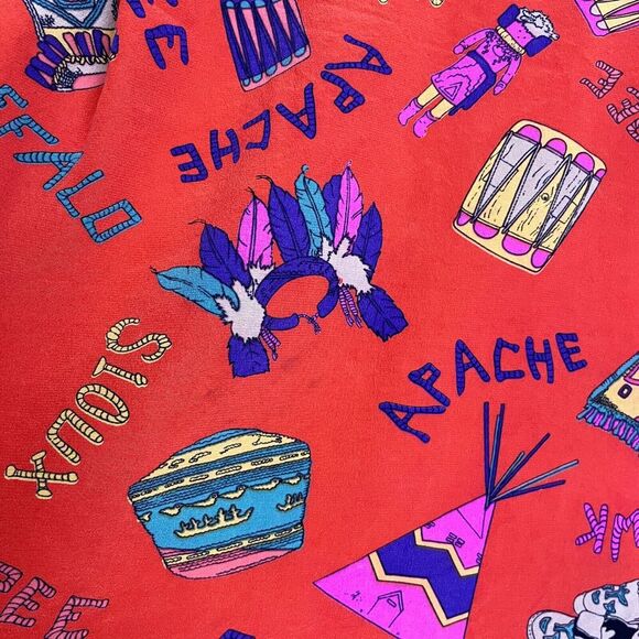 Womens Long Sleeve Silk Shirt Large Red Button Up Tribes Native American Sioux - Picture 11 of 11